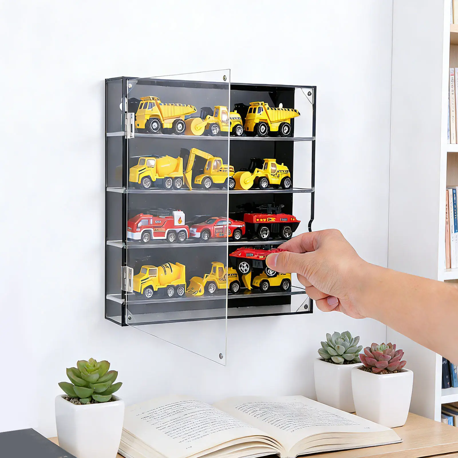 Acrylic Transparent Display Case Stable Storage Box for Alloy Car Collectibles Tabletop Wall Mount Small Display Organizer