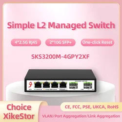 xikestor 2.5GbE Smart Managed Switch 4 Port RJ45 2500Mbps Web Managed Ethernet Network Switch 2 Port 10G SFP+ Slot Home Lab