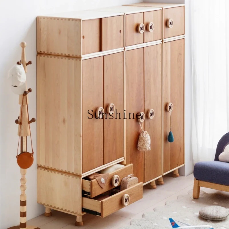 Growth button wardrobe, can be heightened children's solid wood wardrobe locker children's room