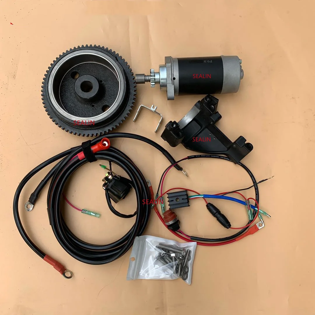 Electric Start Kit for Yamaha Parsun HIDEA 4-Stroke 9.9HP 12HP Outboard Motor Starter Motor Flywheel Charge Coil Switch Relay
