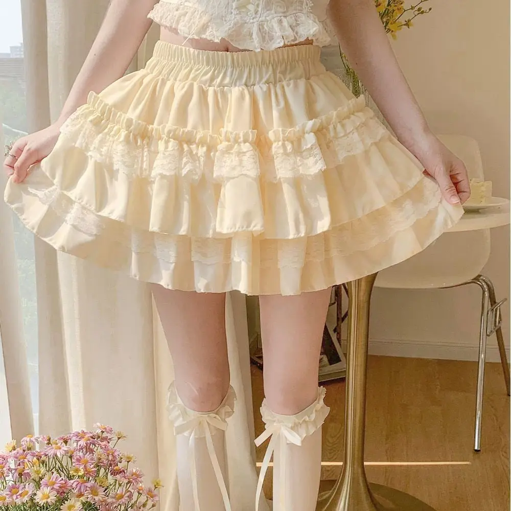 الصيف الحلو Y2K الدانتيل تنورة صغيرة المرأة Kawaii تكدرت عالية الخصر كعكة تنورة الإناث أنيقة لطيف اليابان موضة ضئيلة ألف خط تنورة