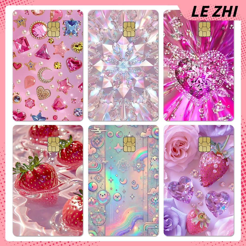 Kawaii New Shining Credit Card Debit Card Waterproof Sticker Diamond Butterfly Strawberry Diy Decal Small Chip Card Skin Sticker