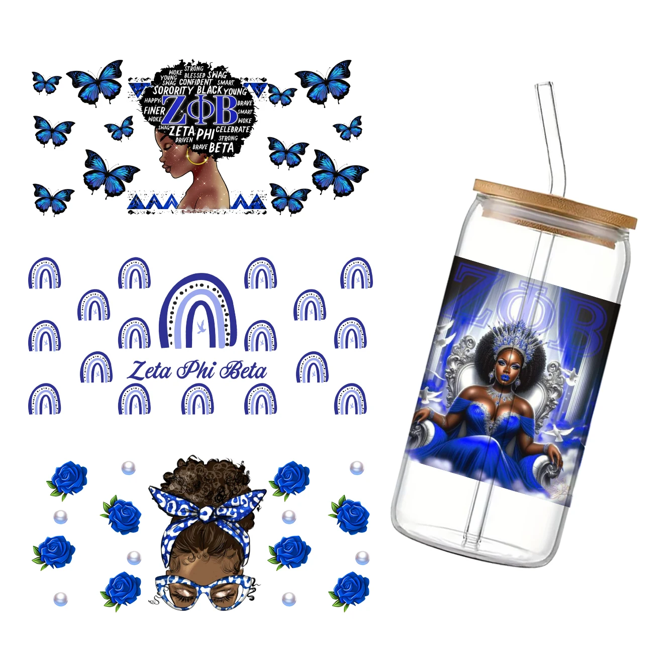 Zeta Phi Beta Sorority 11*24cm UV DTF Wrap Transfer Sticker fai da te per 16oz Libbey Glass Cup decalcomanie impermeabili adesivo per tazza di caffè