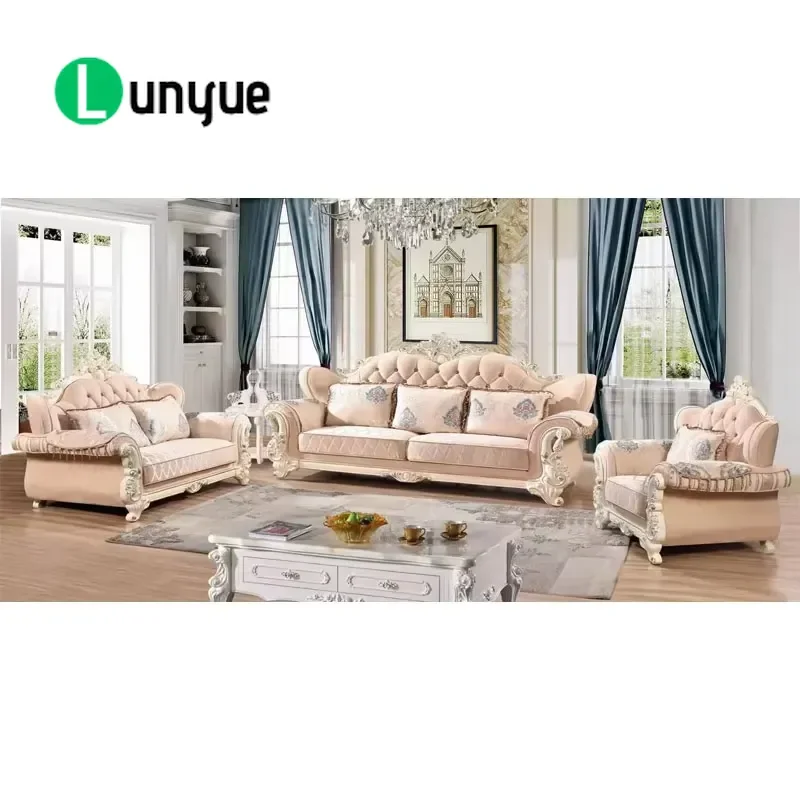 Classic European Home Fabric Wooden High Quality Large Soft Armrest Luxury Living Room Furniture Set Sofa