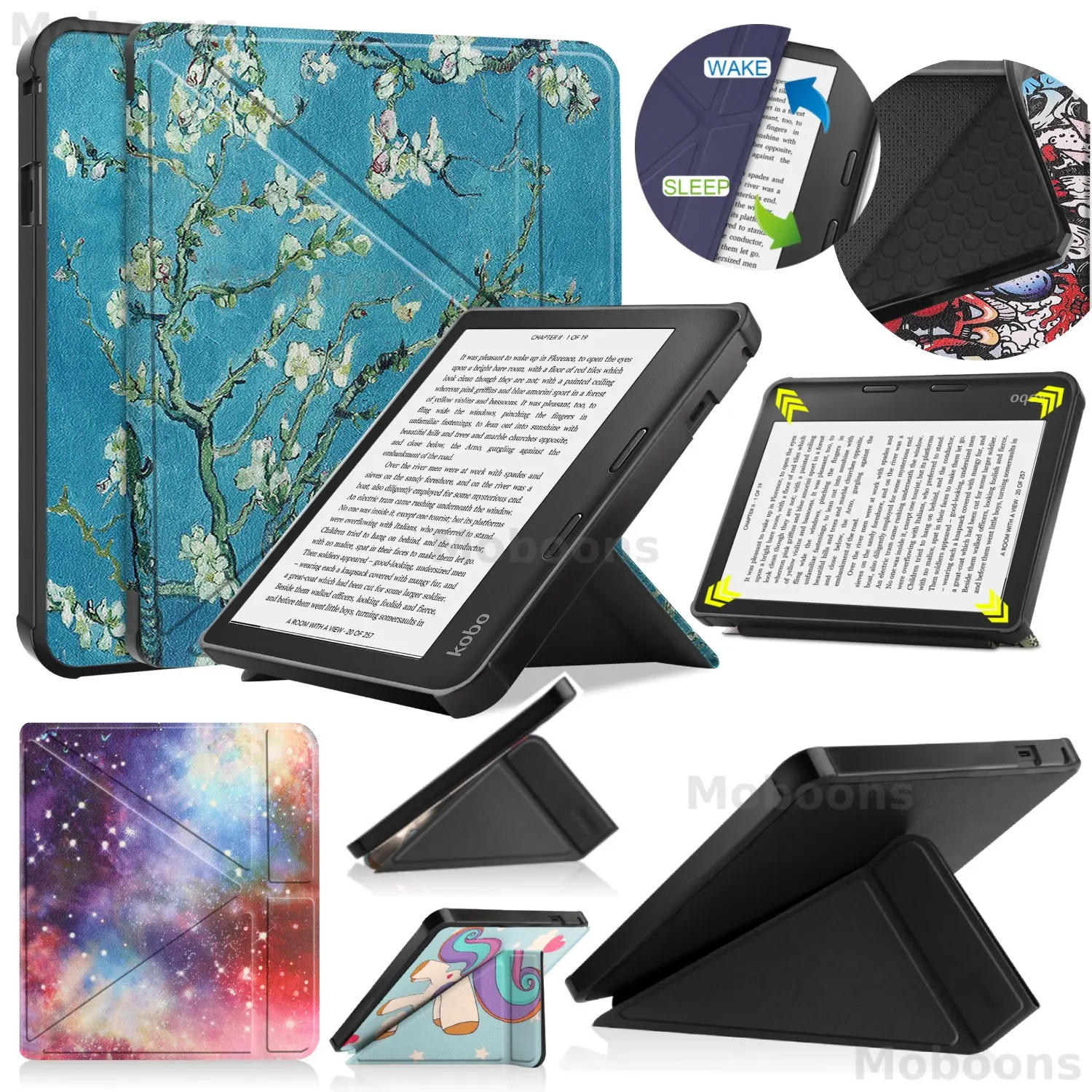 For Kobo Sage Case Origami Stand PU Leather Cover TPU Back Shockproof Shell Multi-Angle View Sleep/Wake 8'' N777 N778K Funda