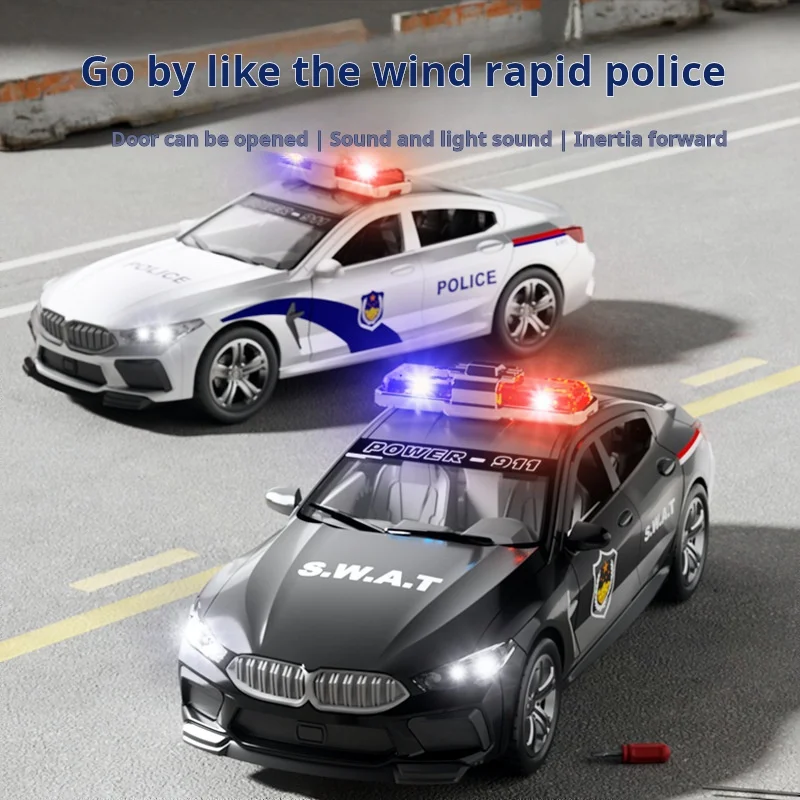 1:32 M Police Car Model Toy Metal Diecast Pull Back 110 Simulation Vehicle Models Doors Opened Boys Collection Gifts