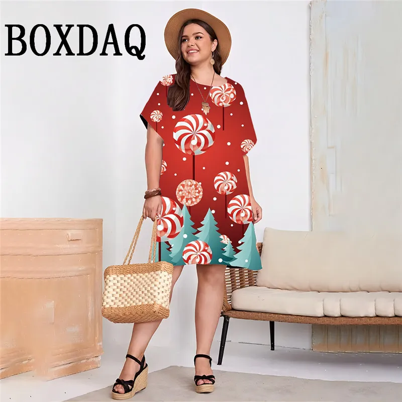 Sukienka na przyjęcie bożonarodzeniowe Elegancka słodka sukienka z krótkim rękawem 3D Lollipop Print Luźna sukienka Moda Plus Size 9XL Casual Summer