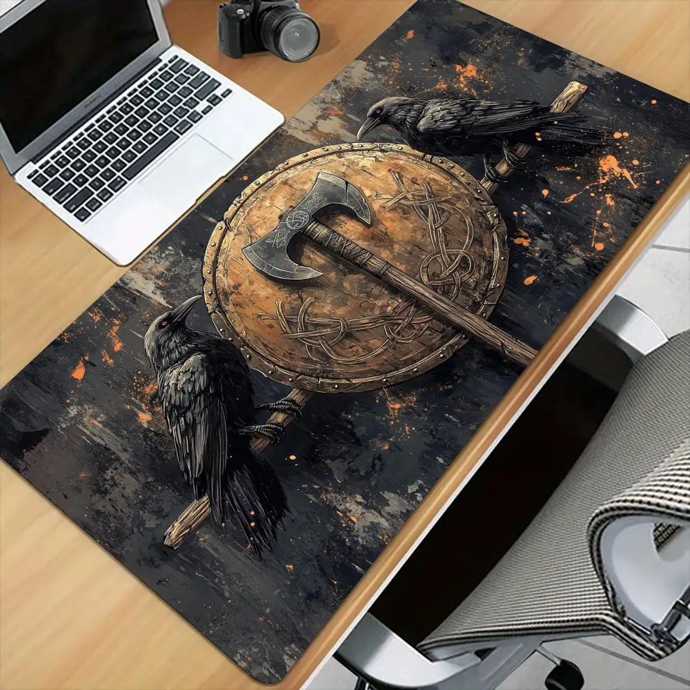 Wooden axe and round shield Mouse Pad Desk Mat with Stitched Edge XXL Mousepads Rubber Anti-slip Gamer Keyboard Rug Gaming Mats