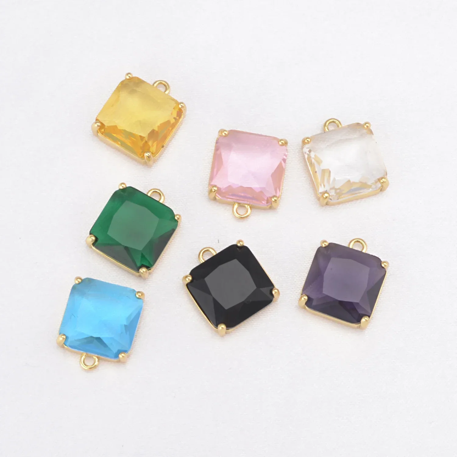 10 Pcs Square Zircon Pendant DIY Necklace Earring Bracelet Making for Women Copper Plated Gold Rim Jewelry Accessories Wholesale