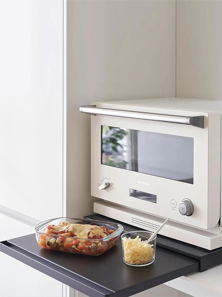 Organizador de Acero al Carbono para Microondas de Cocina, Cajón Extraíble para Utensilios de Cocina y Lavavajillas, Bandeja de Almacenamiento para Encimera