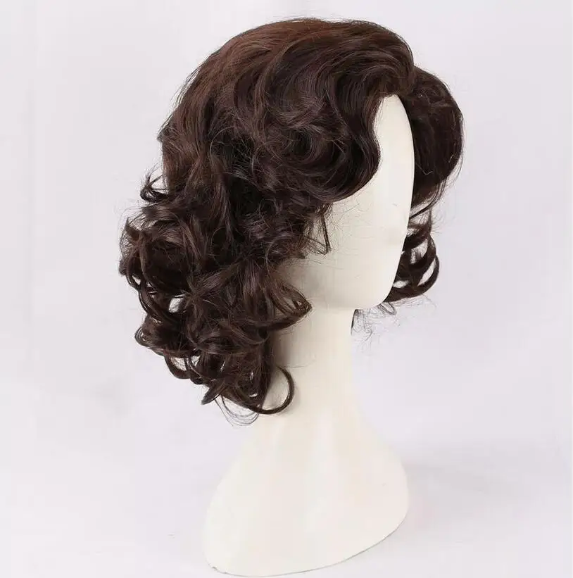 cosplay wig men's wigs dark brown short wavy curly