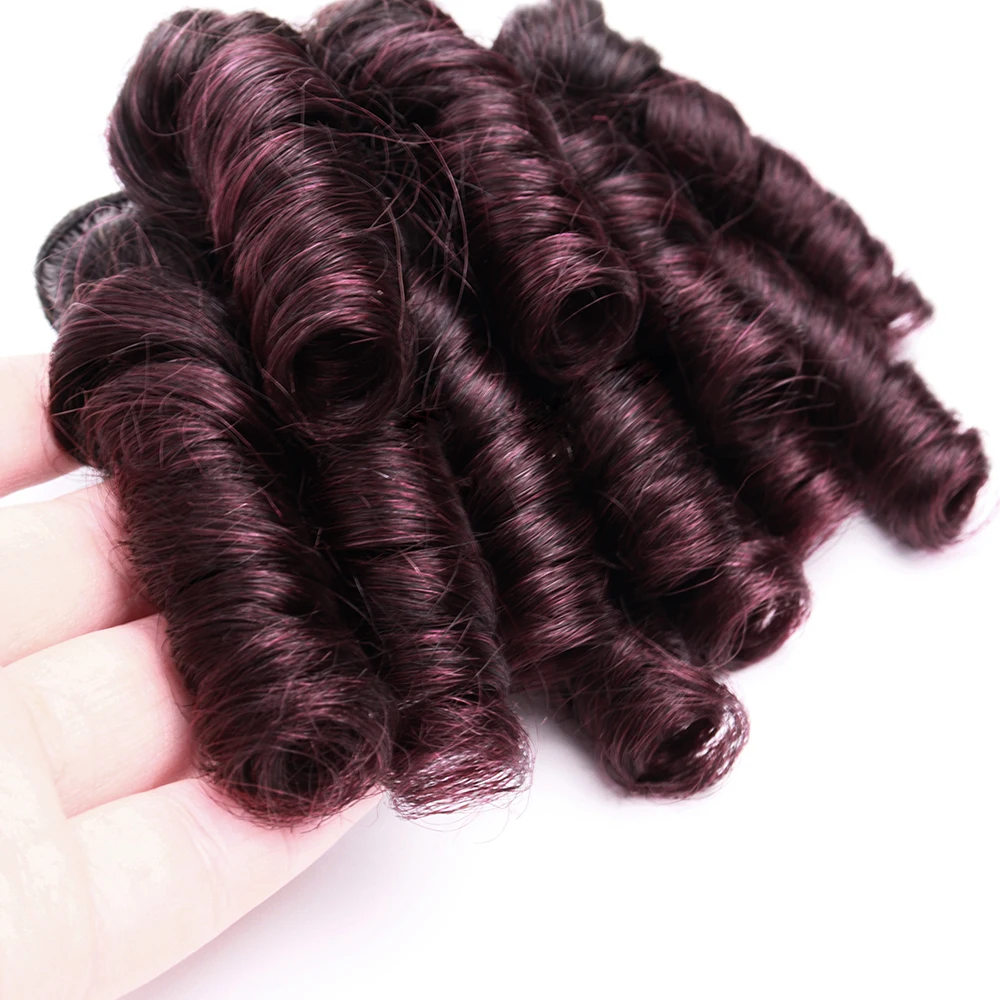 6Pcs Bouncy Curly Human Hair Bundles 100% Brazilian Remy Hair Double Drawn Curly Bundles T1B 30 99J 27 Colored Hair Extension