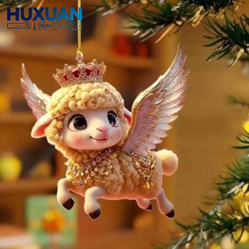 New Year Gift Pendant 1Pcs Cute 2D Acrylic Sheep Ornament Suitable for Car Rearview Mirror Christmas Tree