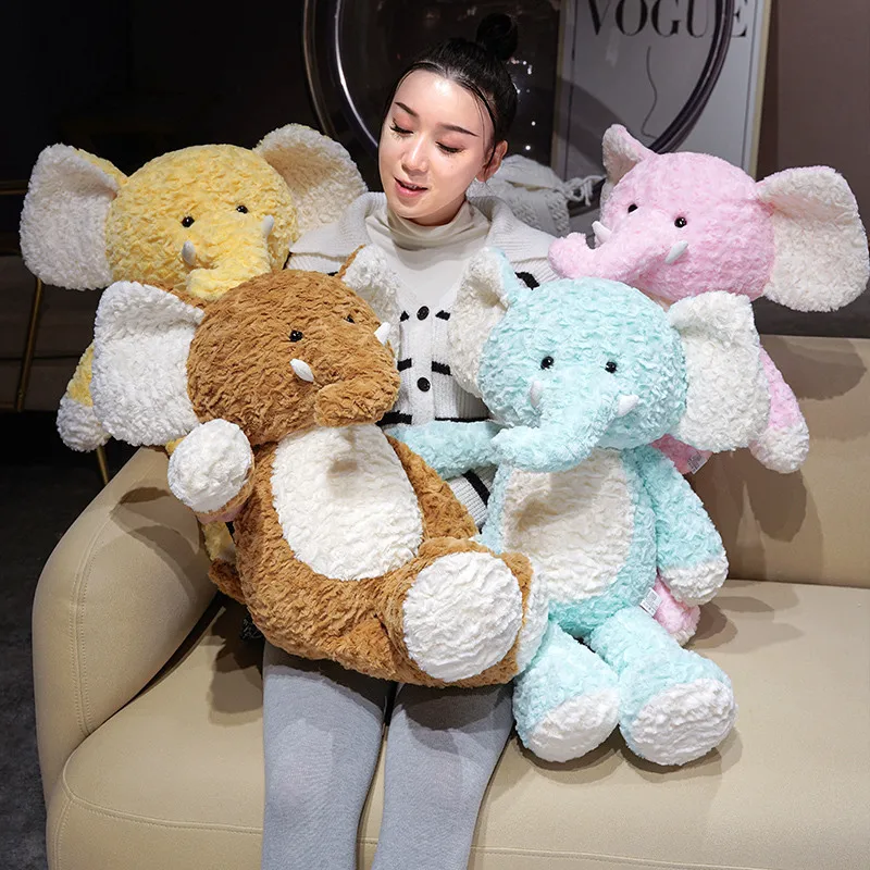 Adorable Running Elephant Plush Brown Pink Blue Yellow With Cute Face And Action Pose Soft Stuffed Gentle Sofa Decor