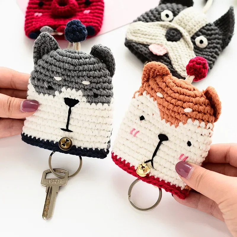 Cartoon Cute Dog Key Case Hand-woven Wool Pull Pouch Carry Pocket Students Key Organizer Chain Key Wallets Carteras Monederos