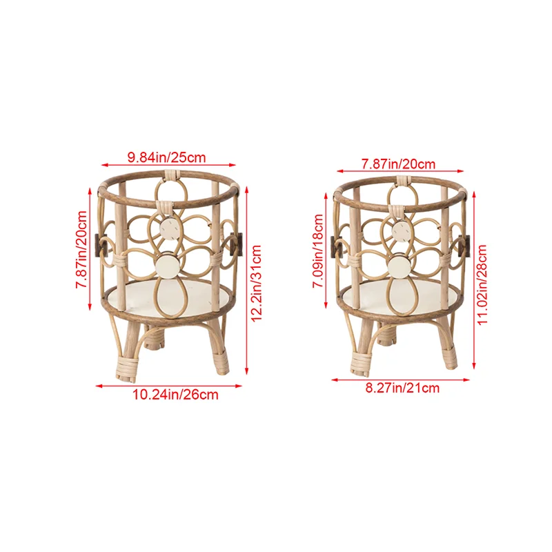 Hollow Flower Stand Hand-woven Imitation Rattan Plant Tripod Stand Pastoral Flower Baskets Stand Balcony Planter With Wooden Leg