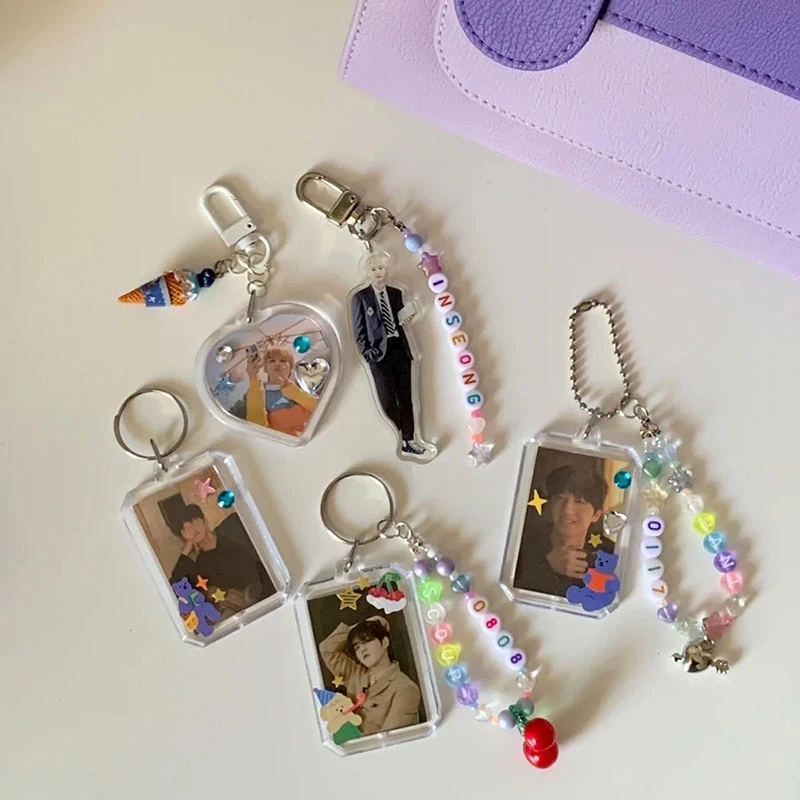 Blank Photo Frame Keychain Transparent Acrylic Mini Picture Frame Keyring Insert Photo Pendant DIY Couple Anniversary Gifts