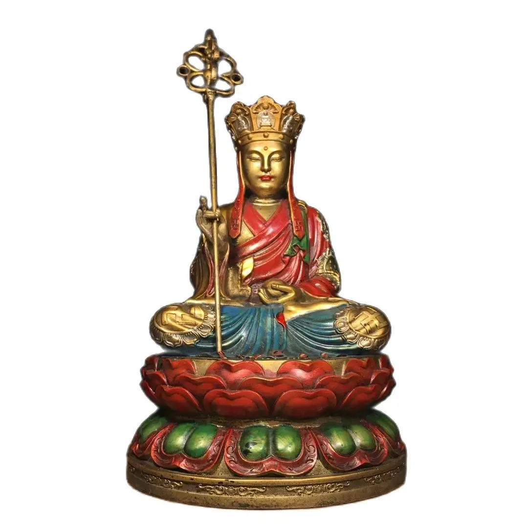 Metal Buddha statue Pure copper painted ornament of Ksitigarbha Bodhisattva Length 20.5 cm, width 20.5 cm, height 30.5 cm 3.2KG