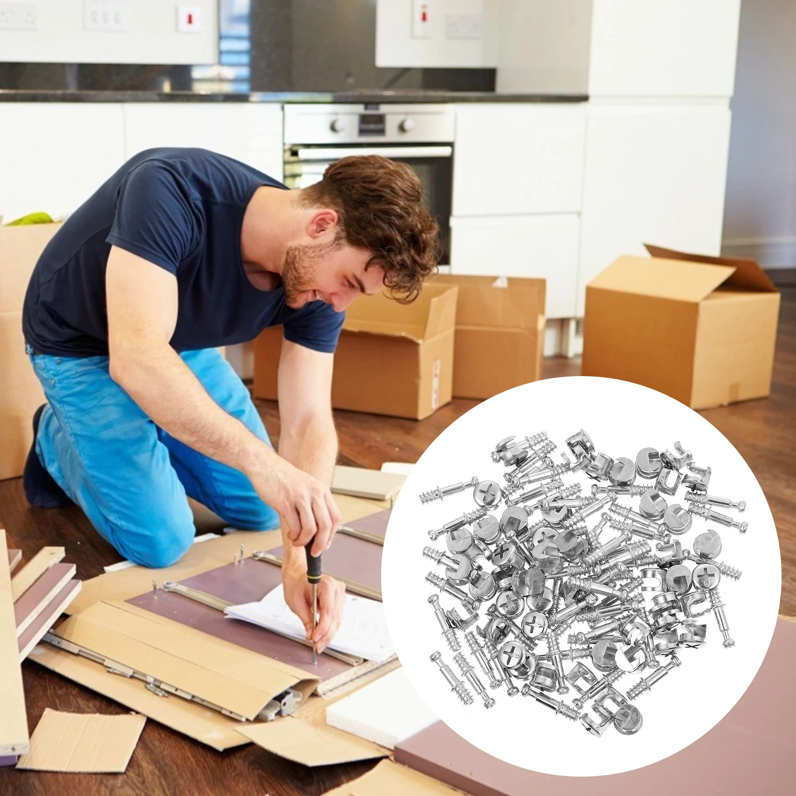 

50Sets Furniture Connecting Alloy 28mm Cam Fitting Pre-Inserted Nut for Office Cabinets Bookshelves Wardrobes