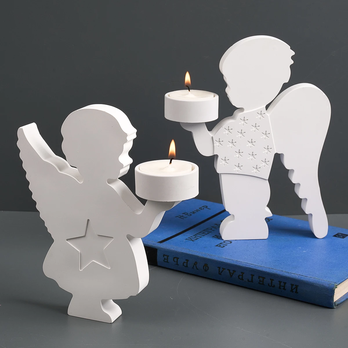 Ein Paar Engel Kerzenhalter Silikonformen DIY handgemachte Jungen und Mädchen Engel Ostern dekorative Zement Gips Formen Home Decor
