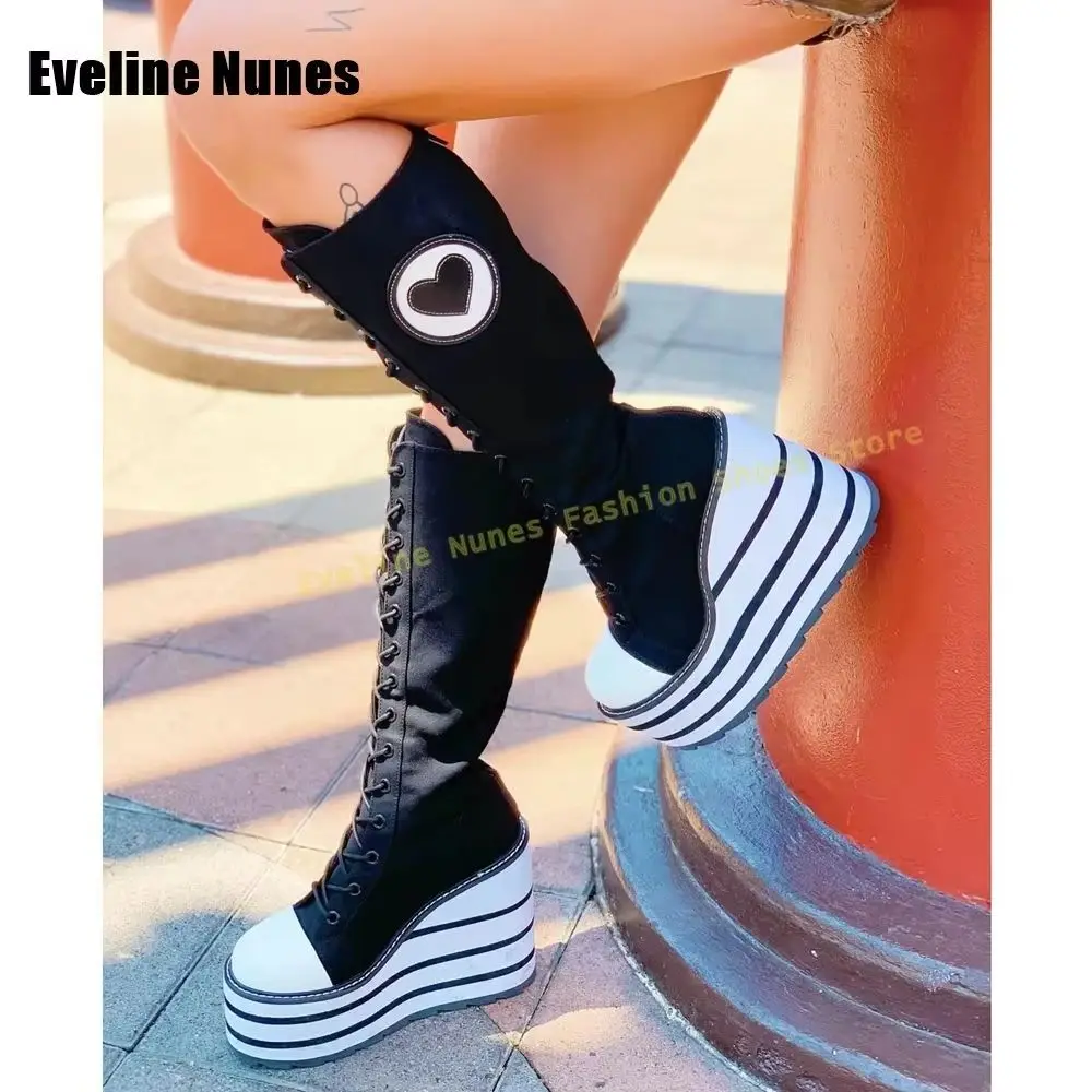 Botines de punta cruzada con plataforma vaquera rosa, punta redonda, suela gruesa, altura creciente, colores mezclados, bombas de moda picantes para niña, primavera
