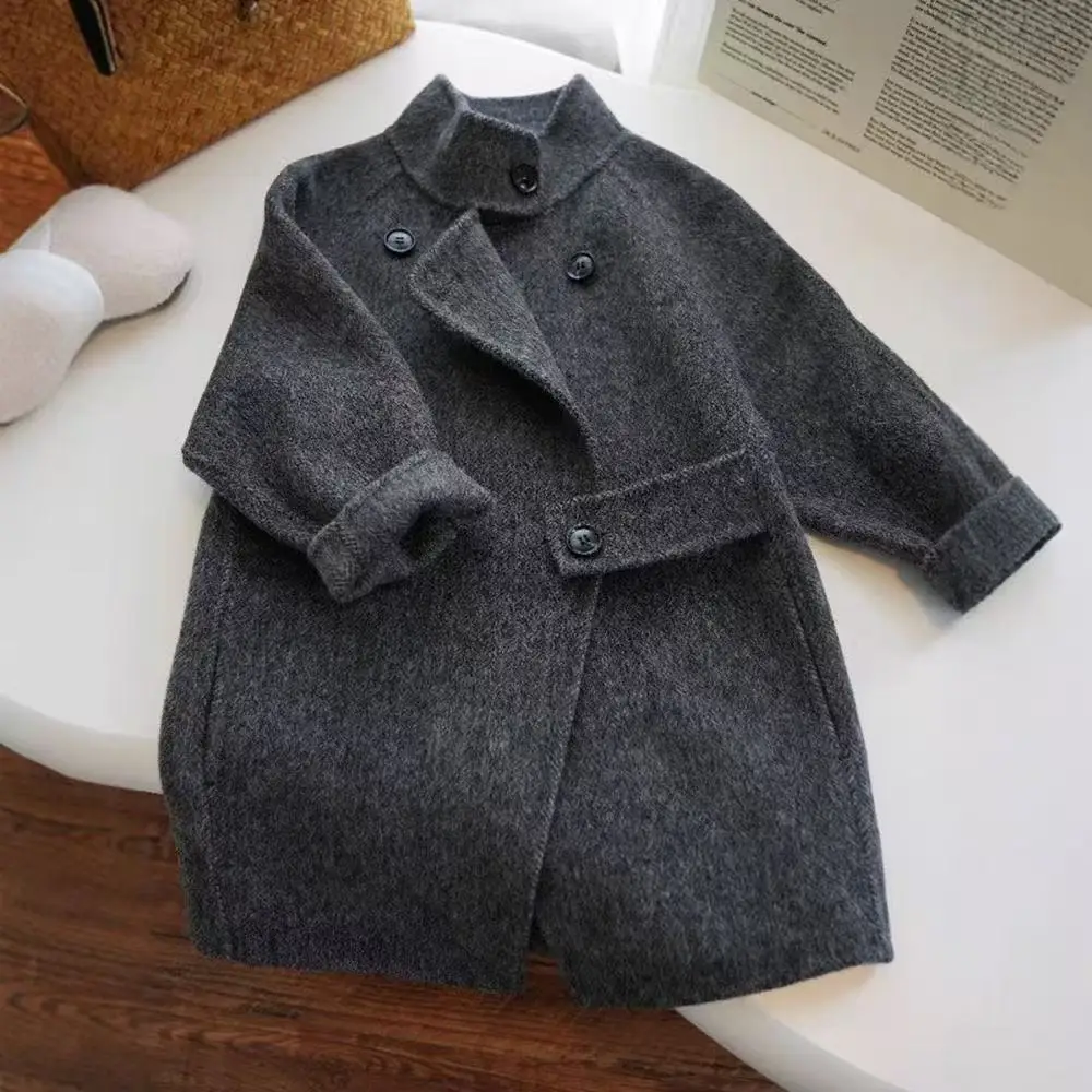 

Winter 2025 New Children's Stylish High Grade woolen Coat with Thick Stand up Collar for Boys and Girls Trench Coat