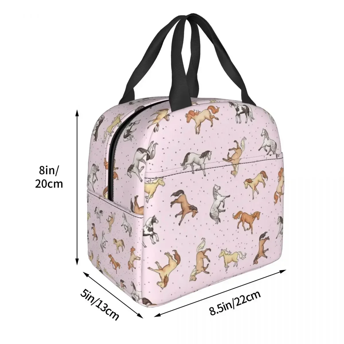 Scattered Horses Spotty On Cherry Blossom Pink Pattern Insulated Lunch Bags Resuable Picnic Bags Lunch Tote for Woman Work Kids