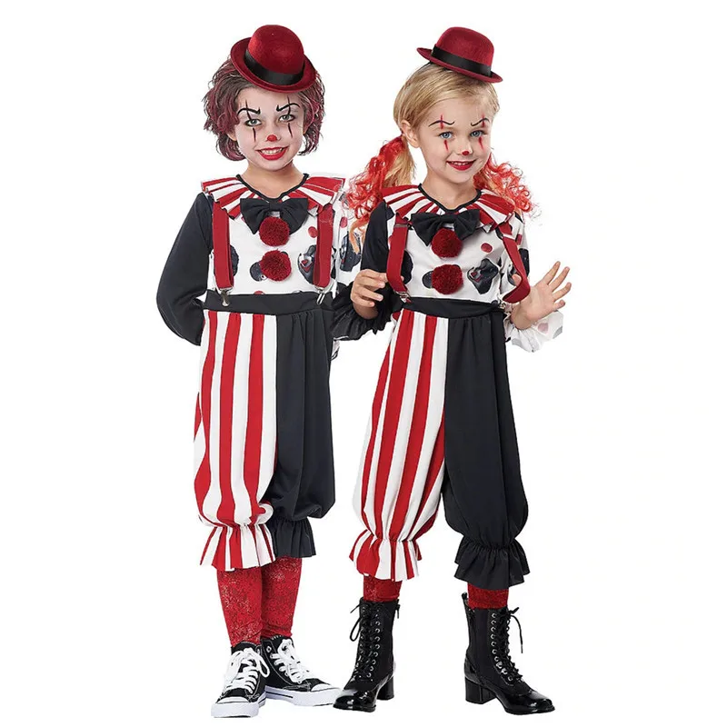 Kinderen Film Clown Kostuum Voor Jongen Meisje Grappige Cosplay Performance Pak Circus Goochelaar Uniform Halloween Feestkostuums