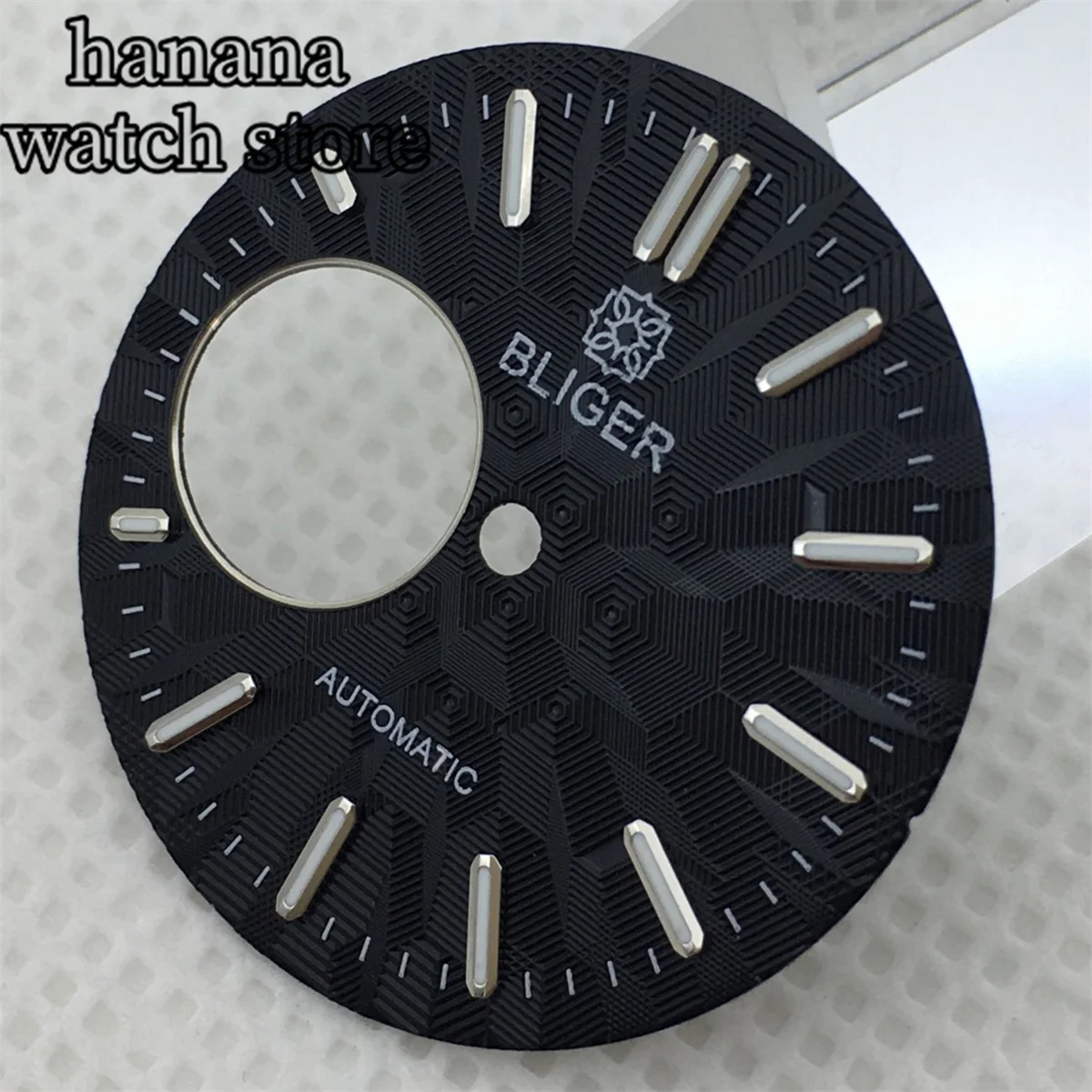 BLIGER 28.9mm Blue green White Black hollow dial with NH38 automatic movement green glow-in-the-dark mark watch replacementparts