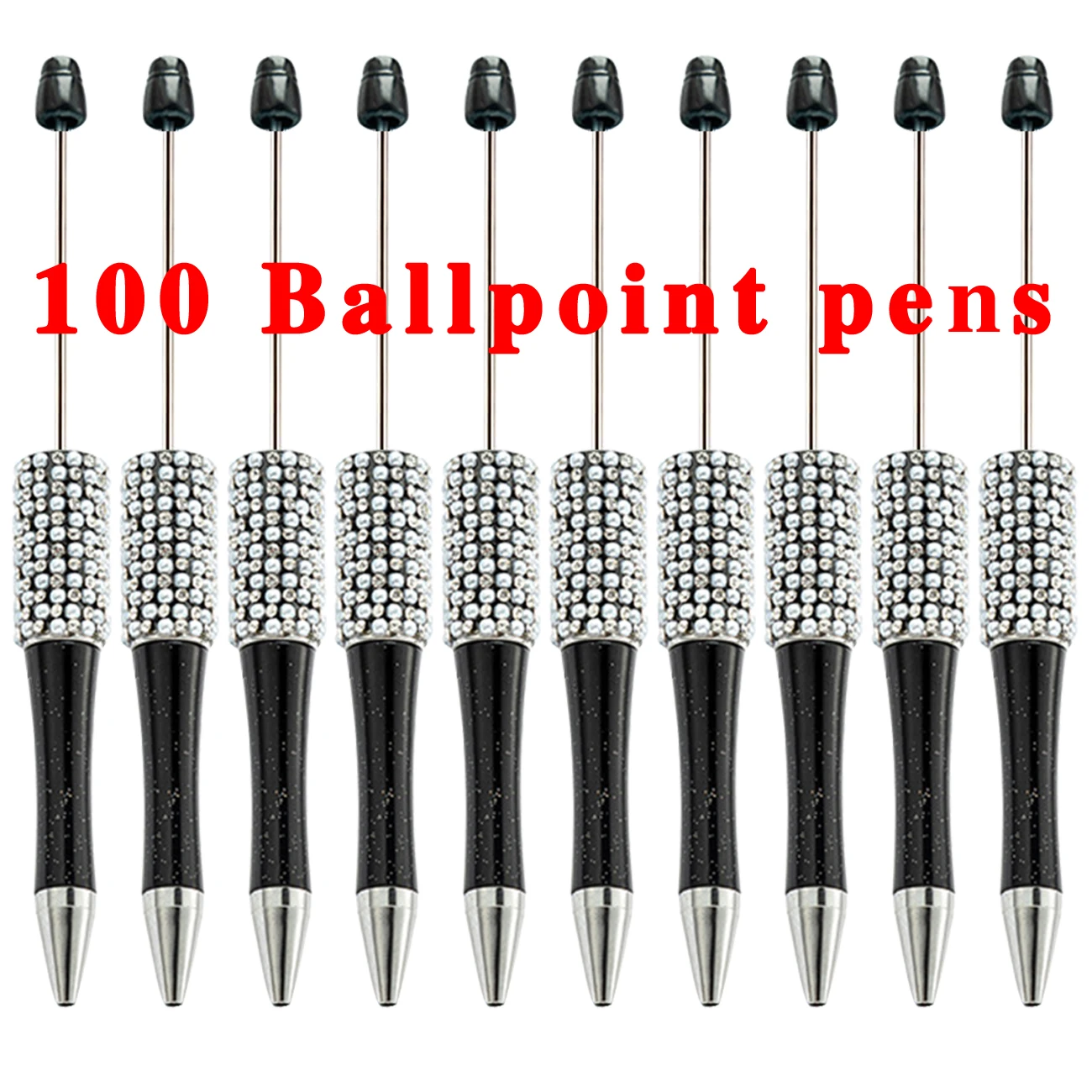 100Pcs Black Diamond Bead Pen Wholesale Creative DIY Handmade Sticker Set Diamond Beaded Ballpoint Pens Advertising Gift Pen