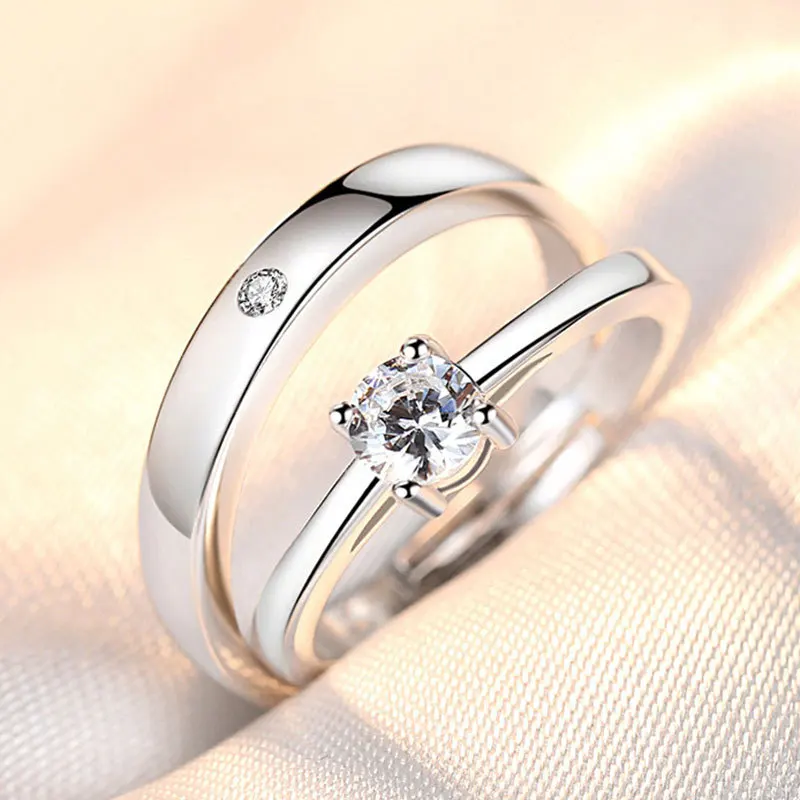 2 Stück 925 Sterling Silber Paarringe mit Zirkonia für Damen und Herren, Exquisiter Schmuck für Studenten und Freundinnen, Silber-Accessoires für Hochzeiten