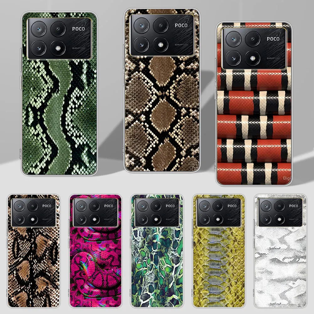 Snake Skin Case for Xiaomi Poco X6 X5 F4 M5s X3 NFC Pocophone F1 F5 M5 M3 M4 GT F3 F2 X4 Pro TPU Transparent Phone Cover