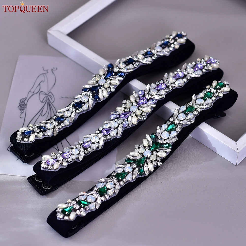 TOPQUEEN Dress Elastic Belt Women's Dress Waist Accessories Colorful Rhinestone Gemstone Evening Gown Waistband Corset S57-B