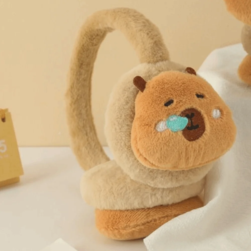 Fashion Cartoon Capybara Plush Earmuffs Thicken Soft Cute Ear Cover Elastic Anti-freezing Winter Ear Warmer Skiing