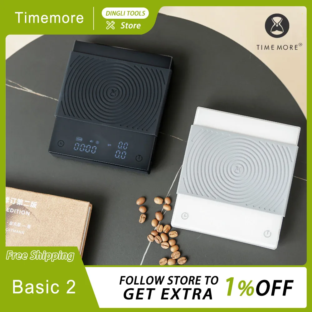 Timemore Basic 2 Black Mirror Pour Over Coffee Scale Flow Rate Display Auto Timer Custom Digit Kitchen Food Scale Espresso 2kg