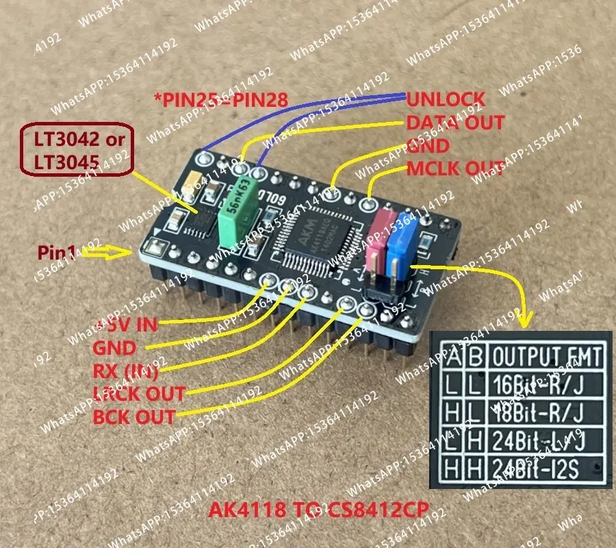 AK4118 To CS8412 Module Supports 16bit 18bit 24bit Output Format Settings For DAC