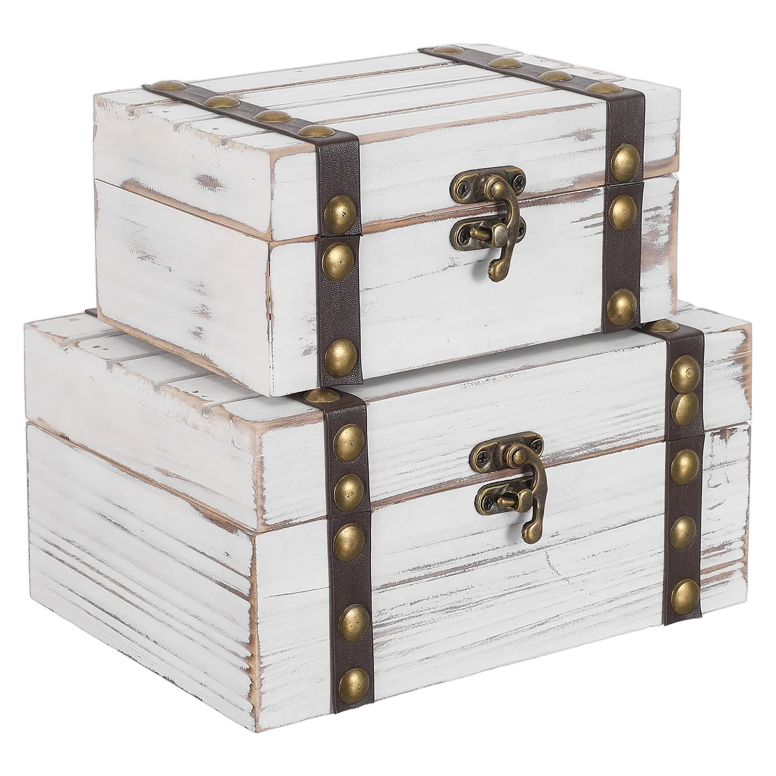 

Набор из 2 ретро-деревянных шкатулок для украшений: деревенский настольный органайзер с откидной крышкой для хранения ожерелий, браслетов, серег и других ценностей