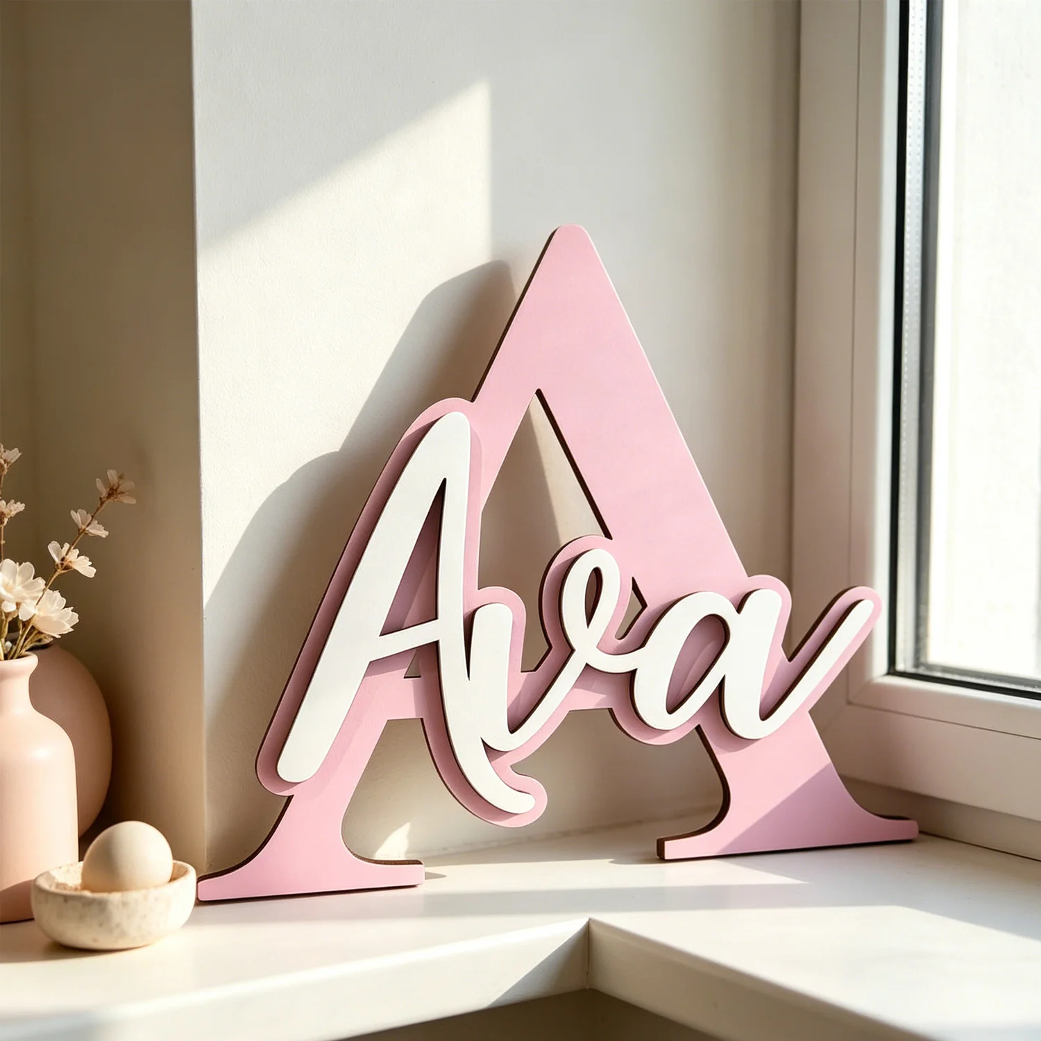 1pc multi-layer wall wooden decorative plaque, customized name/letter, ideal gift for birth, baptism, and wall decoration