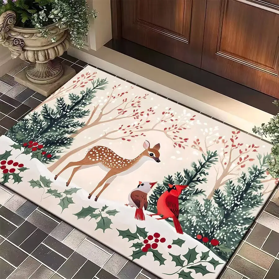 VIKAMA Reindeer Doormat for Front Door, Soft Crystal Velvet Welcome Mat, Non Slip Anti Fatigue Door Rug Indoor Outdoor