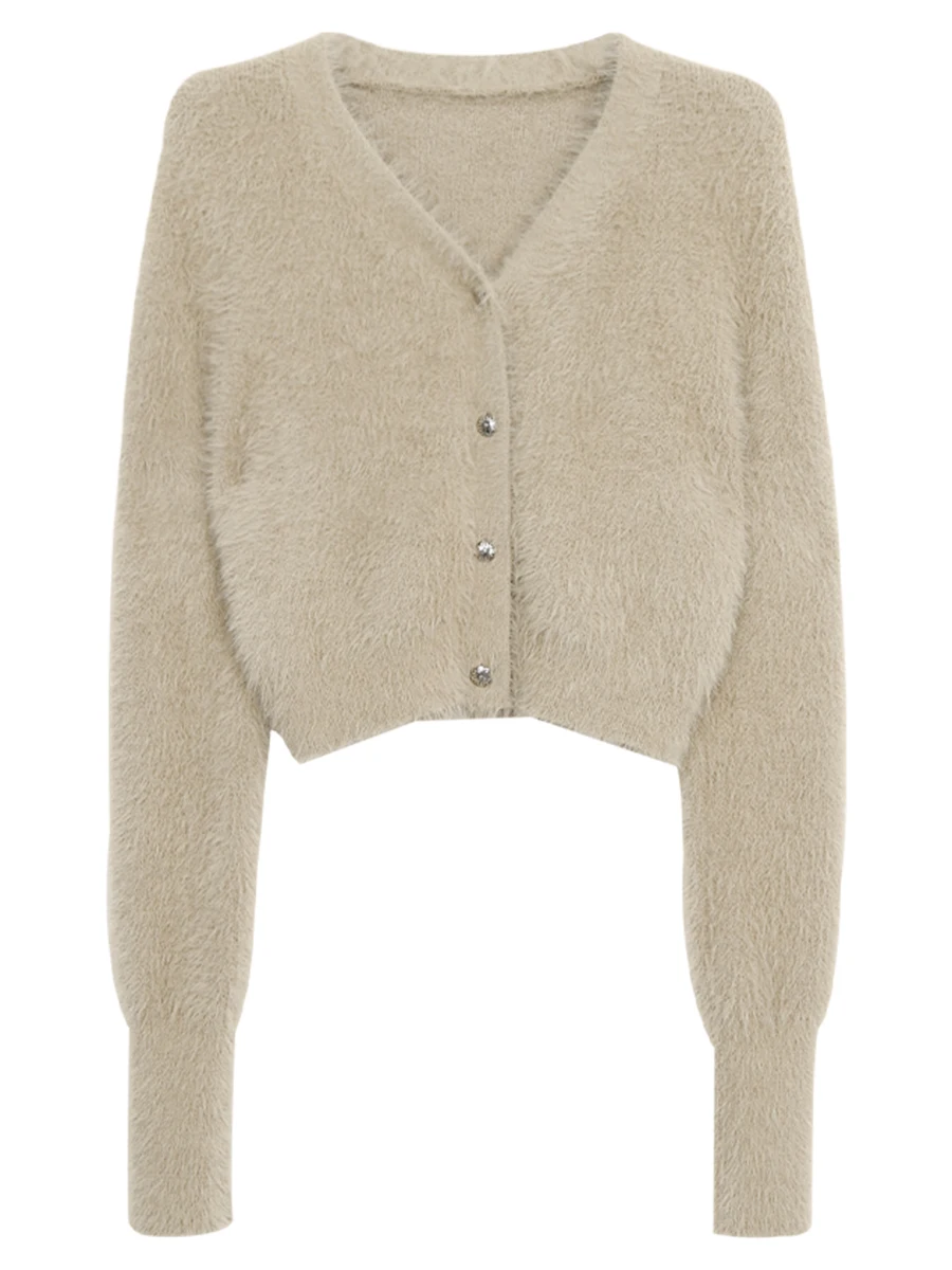 سترة نسائية محبوكة بتصميم أنيق من ريد سيليبريتي جاليري، بأكمام طويلة وتصميم قصير، مناسبة للخريف، بسيطة وعصرية للارتداء اليومي