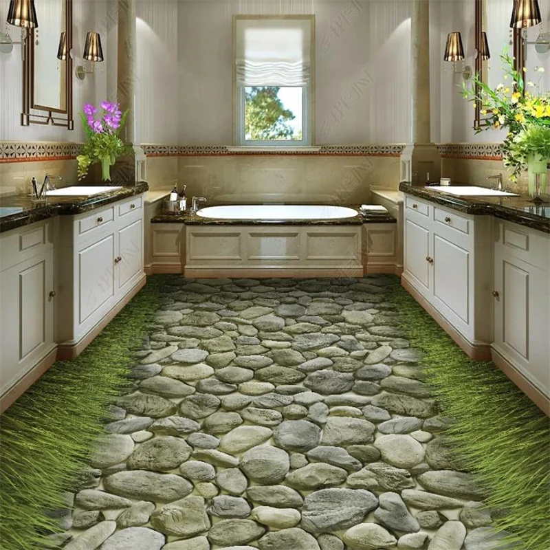 

Custom 3D Flooring Wallpapers For Living Room Bedroom Bathroom Stone road Vinyl Flooring Adhesives Modern Wallpaper