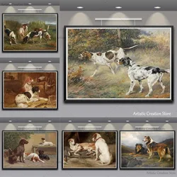 19th Century Vintage Dogs Classic Hounds Hunting Border Collie Canvas Painting Art Print Wall Pictures Animal Gift Room Decor