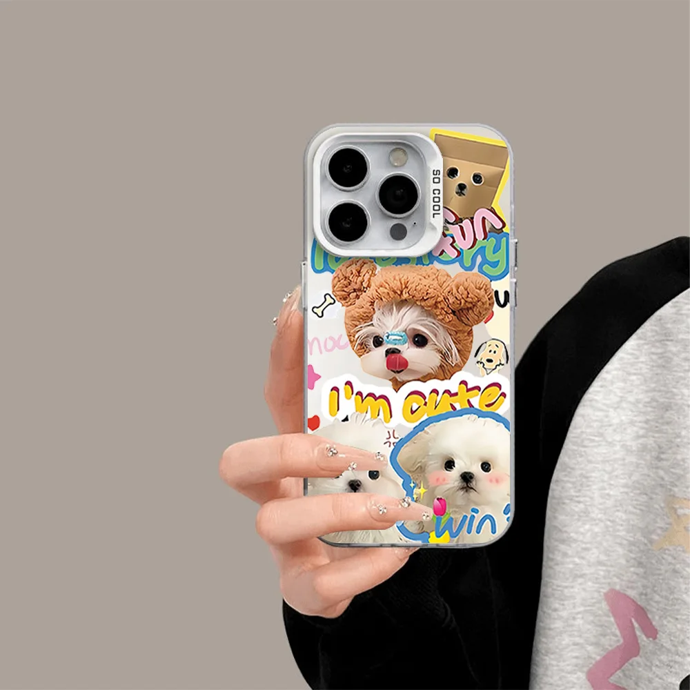 Korean Cute Cat Puppy Wearing Hat Couple Model Phone Case for IPhone 12 11 13 14 15 16 Max Pro Plus Laser Cover