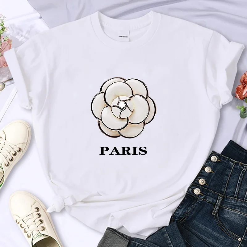 T-shirt imprimé floral de marque de luxe pour femme, manches de personnalité Y2k, col rond, décontracté, coton, haute qualité, été, 100%