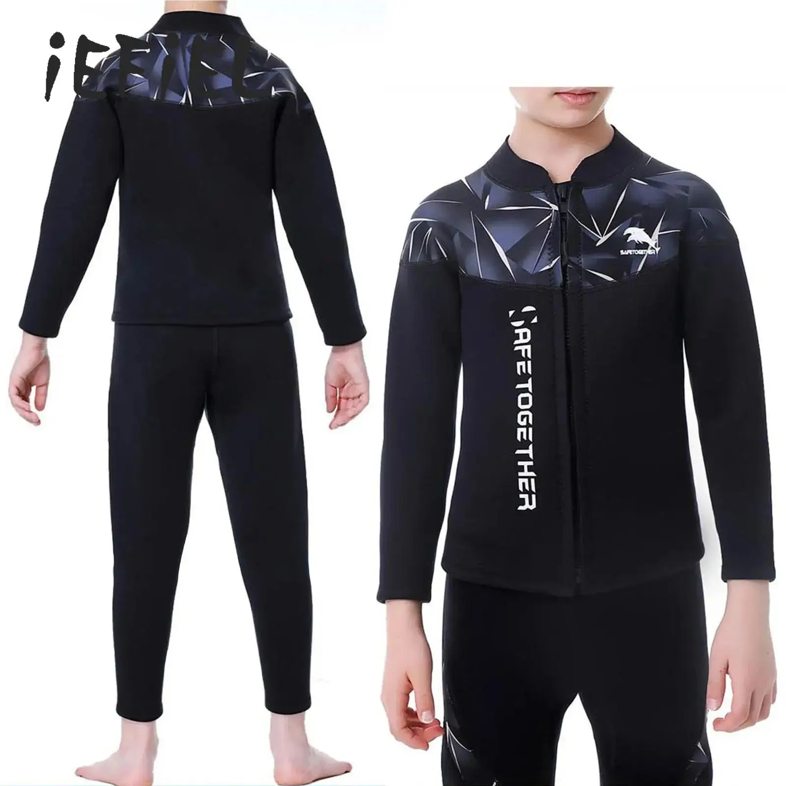 

Kids 2 Pieces 2.5mm Neoprene Wetsuits UPF 50+ Swim Shirts with Leggings Swimsuits for Surfing Snorkeling Diving Boys Girls
