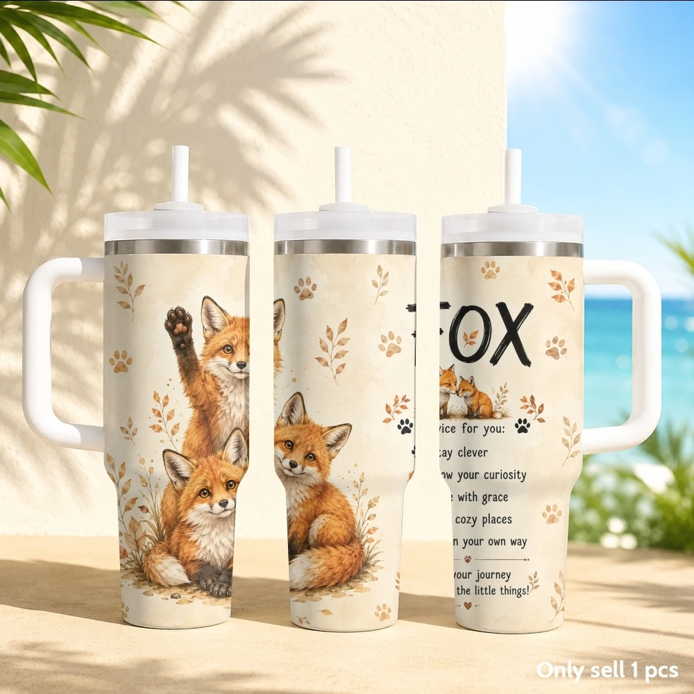 Cute Dog And Cat Vacuum Flasks 40oz Stainless Steel Insulated Tumbler with Handle & Straw Leakproof Travel Mug