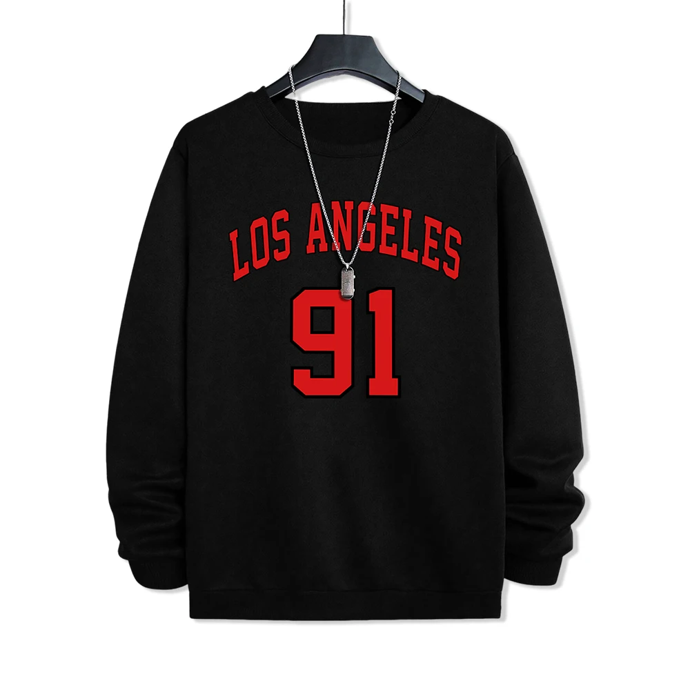 Los Angeles 91 Team Uniform Printed Hoodies Mens Oversized Loose Hoody Casual Fleece Sweatshirt Crewneck Fashion Men Clothing