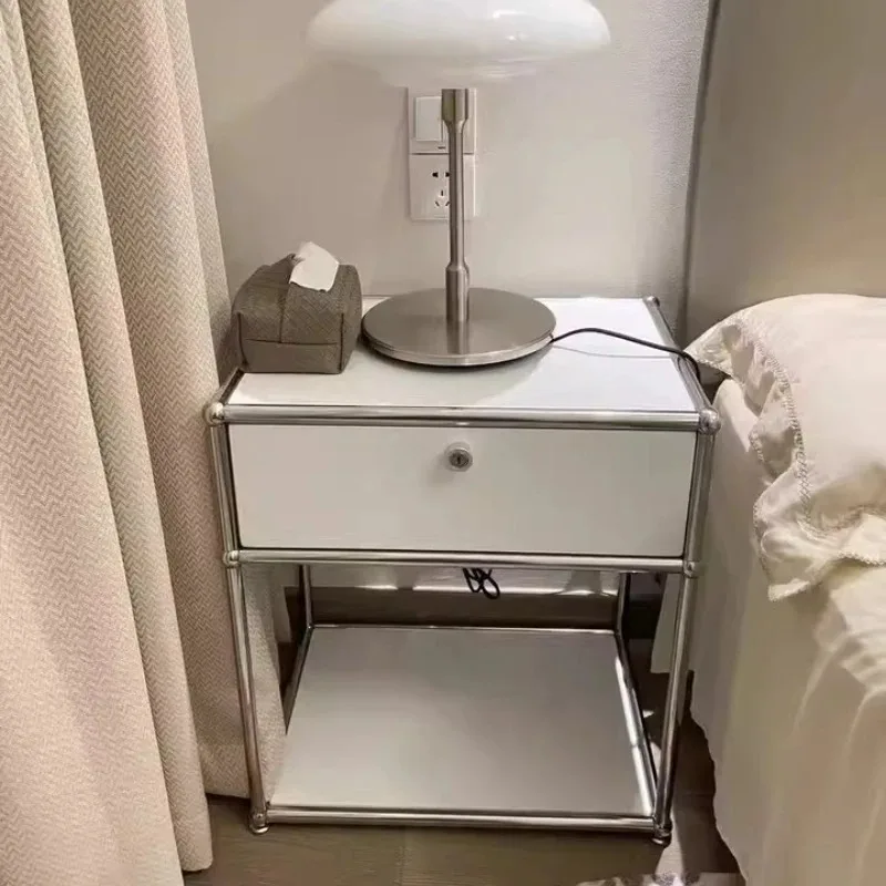 Li-ght Luxury Module Sideboards Crea-tive Bedroom Storage Cabinet Stainless Steel Bedside Table Minimalism Nightstands for Ho-me