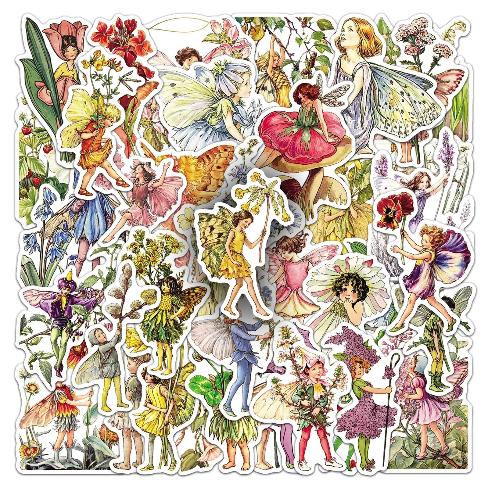 50 Pcs Vintage Flower Fairy Stickers Nordic Style Elf Girly Fairy Tale Waterproof Vinyl Decals for Journal Laptop Gift