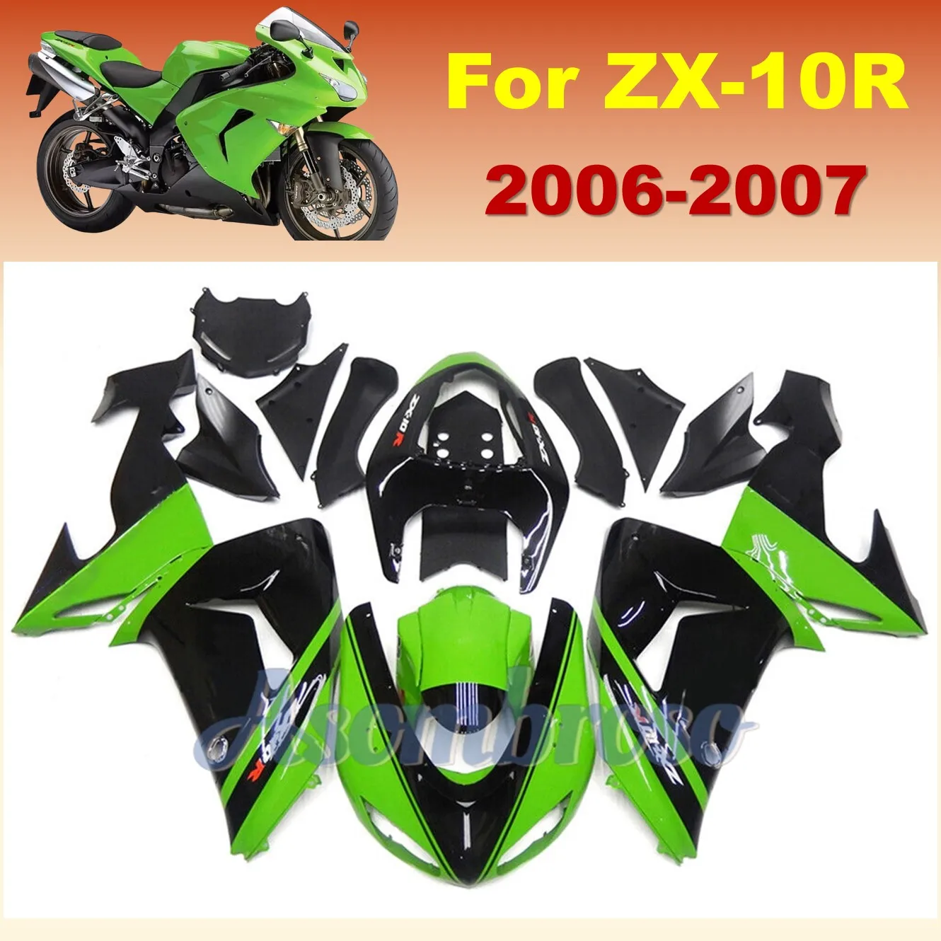 ABS Plastic Shell Motorcycle Fairing kit Fit For Ninja ZX10R 2006 2007 green black 06 07 10R ZX-10R zx 10r Custom bodywork Cover